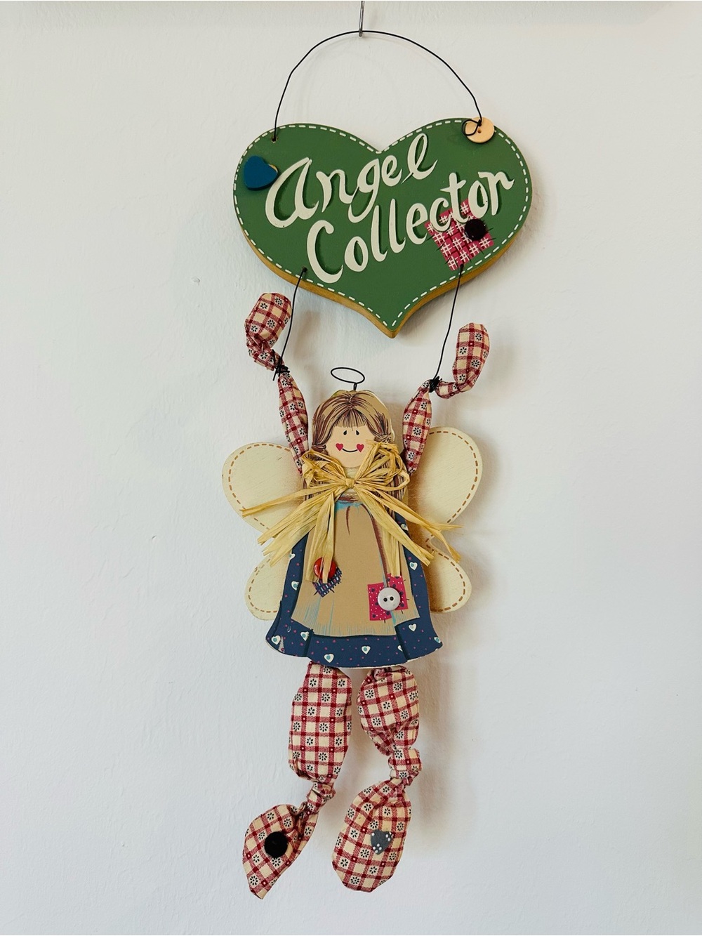 Vintage 90’s Folk Art Primitive Angel Collector Wall Hanging